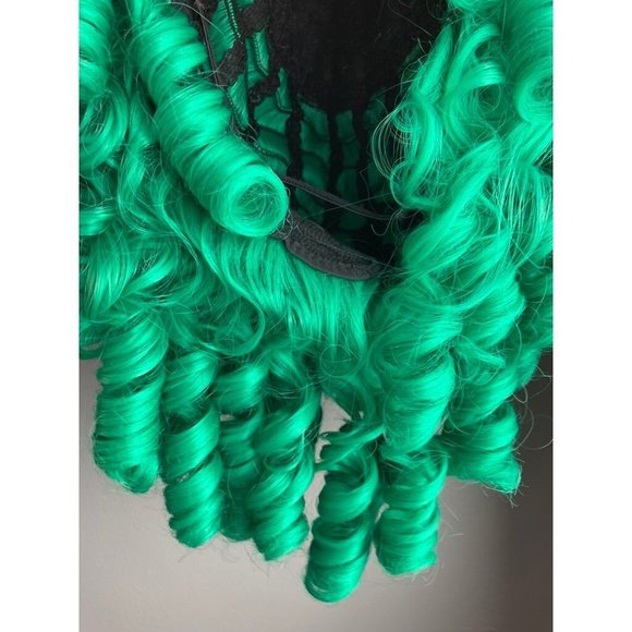Ombre Green Afro Curly Wig with Bangs - Picture 3 of 3